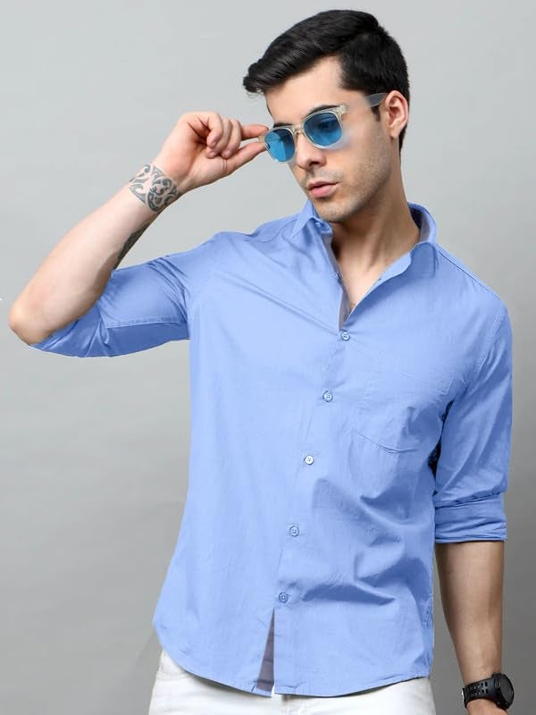 Tee Projekt Men's Solid Regular Fit Shirt (Tee Pin4_Aqua Sky Blue - Image 4