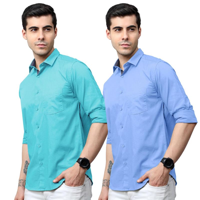 Tee Projekt Men's Solid Regular Fit Shirt (Tee Pin4_Aqua Sky Blue - Image 1