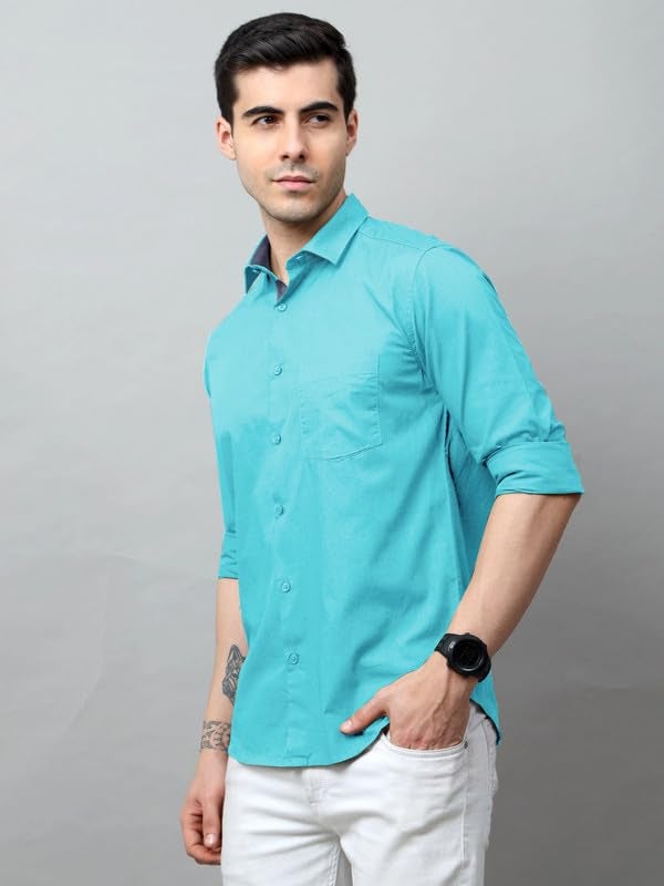 Tee Projekt Men's Solid Regular Fit Shirt (Tee Pin4_Aqua Sky Blue - Image 3