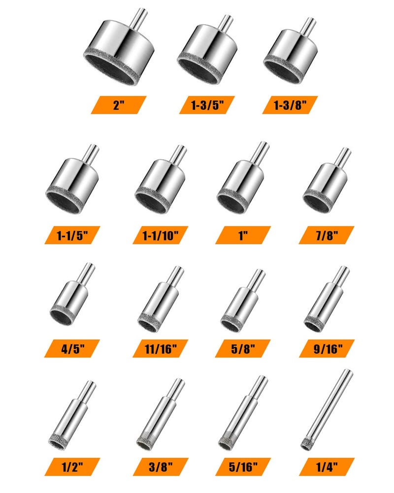 Semderm Diamond Drill bits, 15 PCS Diamond Hole Saw Drill Bit Set for Tile Pot, Glass Drill bits for Ceramic Bottles Porcelain Marble Granite Stone - Image 2