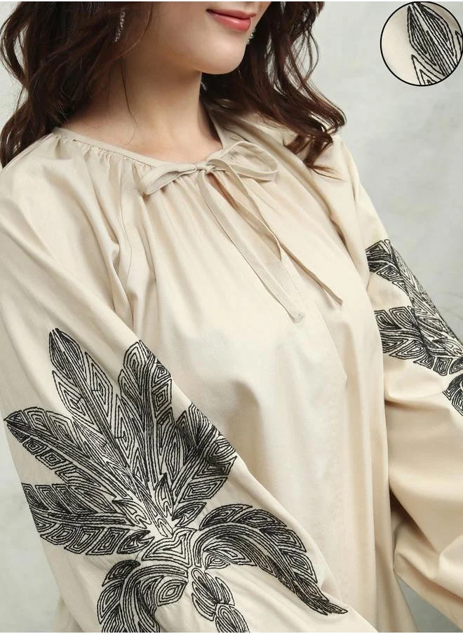 Tokyo Talkies Tokyo Talkies Floral Print Balloon Sleeve Top with Tie-Up Neck