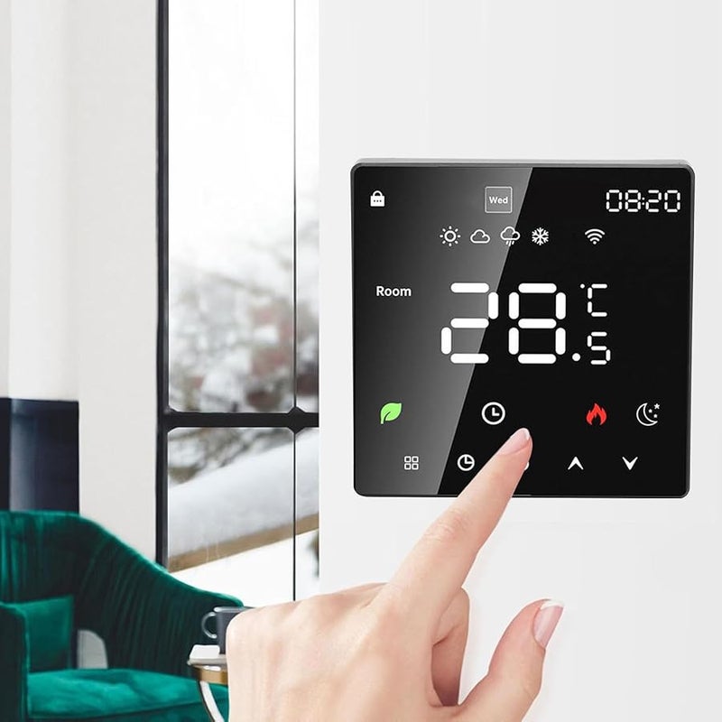 منظم حرارة أرضي قابل للبرمجة عبر واي فاي بشاشة لمسية لتحكم في درجة الحرارة 16 أمبير أسود - Image 4