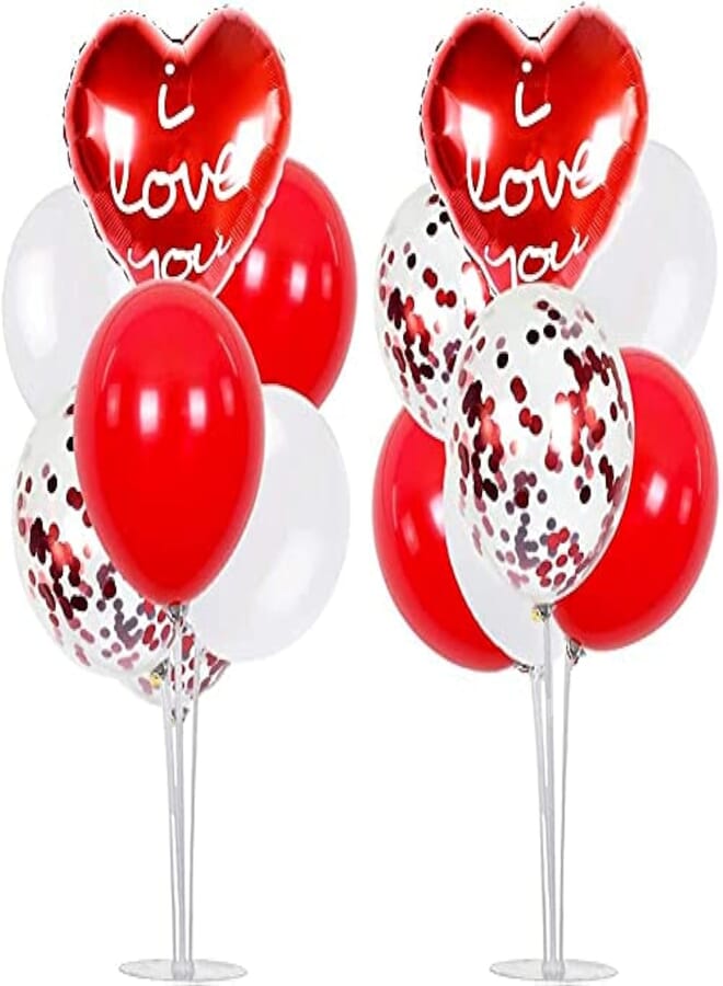 Secret Heart Balloon Wedding Party Decoration with 2 Set Table Centerpiece Balloon Stand Holder Kit Reusable Clear 14 Sticks 14 Cups 2 Base 16 Balloon for Propose Engagement Valentine's Day Supplies
