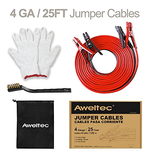 AWELTEC Jumper Cables 4 Gauge 25 Feet Battery Jumper Cables for Car -40℉ to 140℉ - Heavy Duty Booster Cables with Carry Bag, Safety Gloves and Iron Brush (4AWG x 25FT) - Image 2