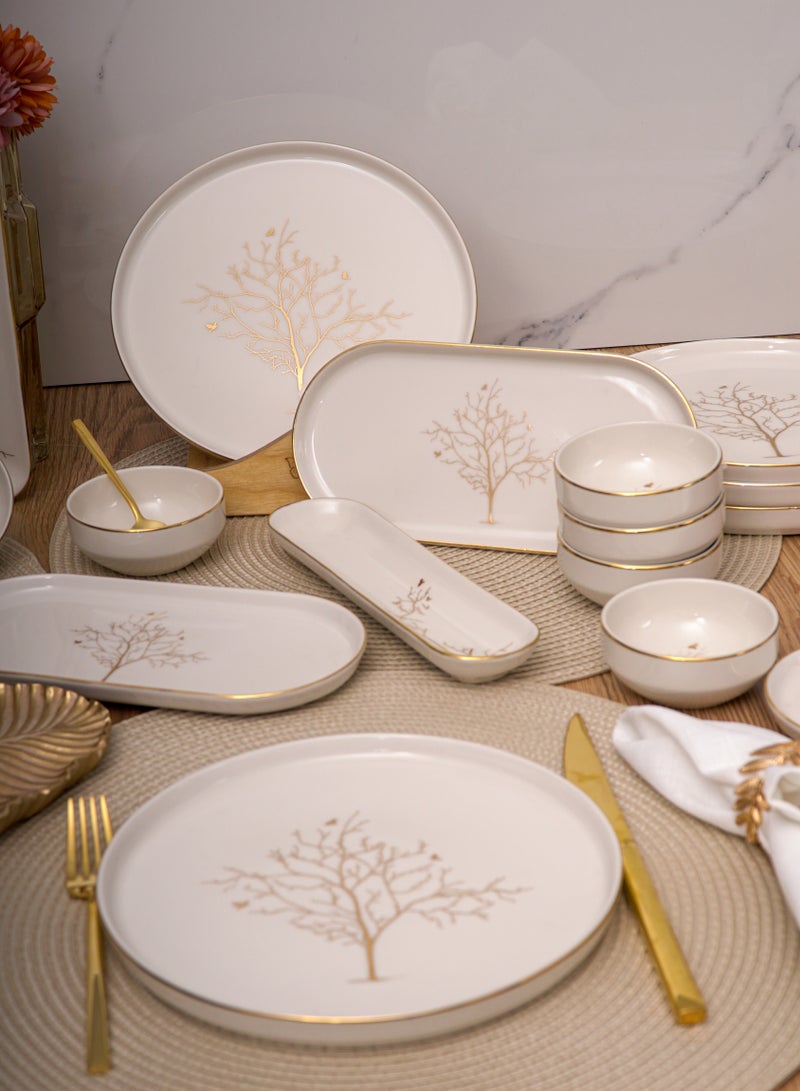 فاريكا البورسلين حياة طقم إفطار من البورسلين المطلي بالذهب مكون من 16 قطعة مكون من 6 قطع أبيض/ذهبي - Image 1