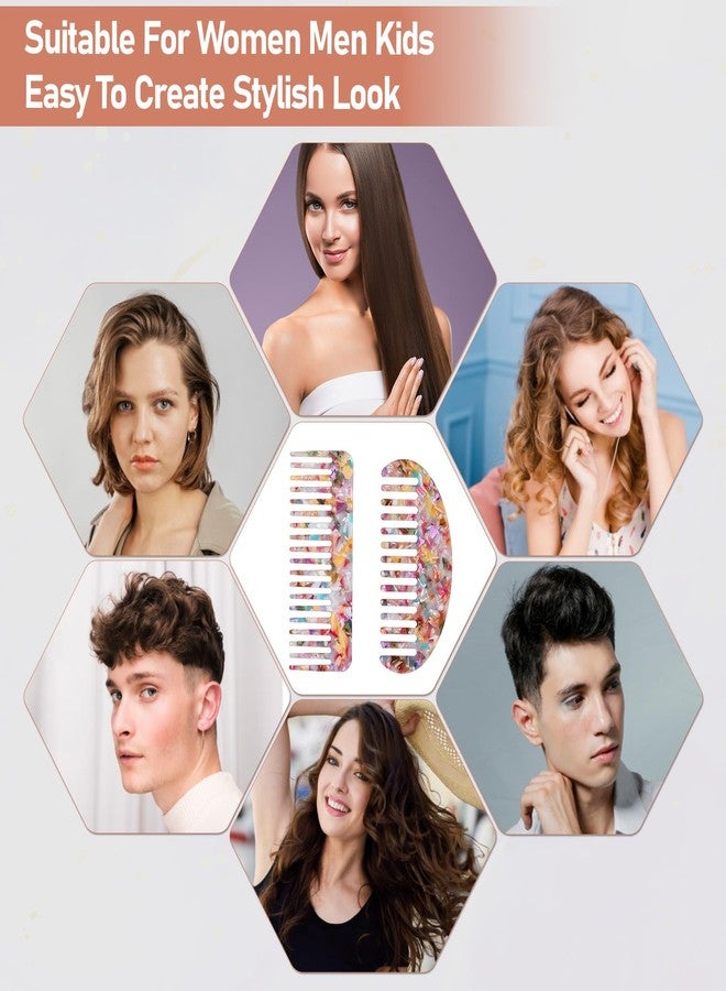Larrel 2PCS Acetate Wide Tooth Comb, Tortoiseshell Wide Tooth Comb, 2 Shapes Detangling Combs for Women and Men, Acrylic Travel Combs for Bangs, Long, Curly, Thick, Thin, Wet and Dry Hair (Colorful) - Image 4