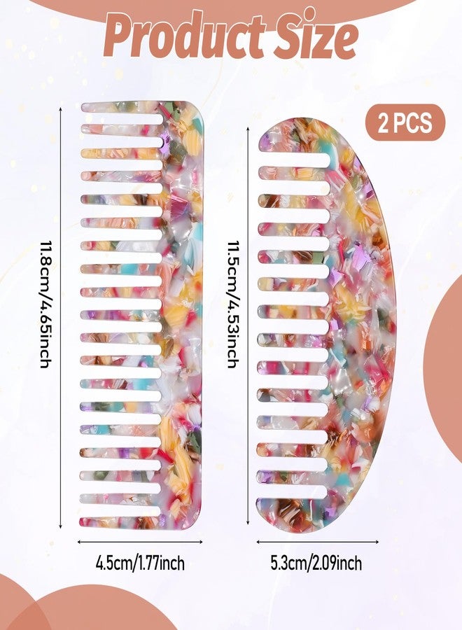 Larrel 2PCS Acetate Wide Tooth Comb, Tortoiseshell Wide Tooth Comb, 2 Shapes Detangling Combs for Women and Men, Acrylic Travel Combs for Bangs, Long, Curly, Thick, Thin, Wet and Dry Hair (Colorful) - Image 2
