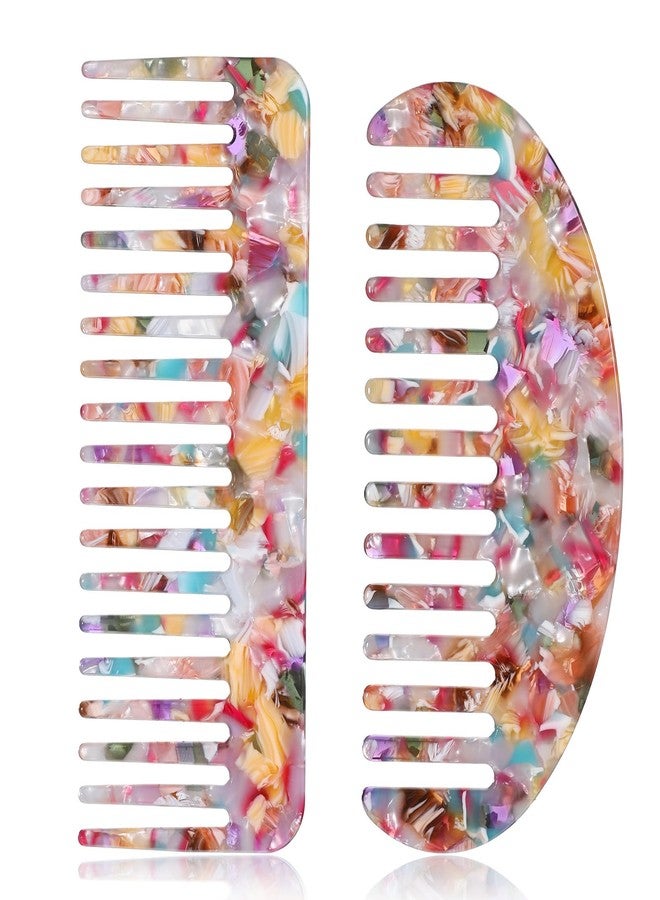 Larrel 2PCS Acetate Wide Tooth Comb, Tortoiseshell Wide Tooth Comb, 2 Shapes Detangling Combs for Women and Men, Acrylic Travel Combs for Bangs, Long, Curly, Thick, Thin, Wet and Dry Hair (Colorful) - Image 1