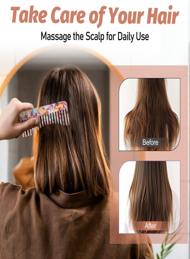 Larrel 2PCS Acetate Wide Tooth Comb, Tortoiseshell Wide Tooth Comb, 2 Shapes Detangling Combs for Women and Men, Acrylic Travel Combs for Bangs, Long, Curly, Thick, Thin, Wet and Dry Hair (Colorful) - Image 3