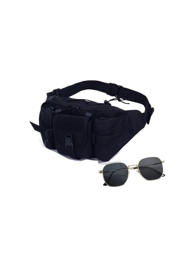PROMASS promass Men's Outdoor Tactical Belt Bag, Waterproof Hip Belt Bag for Hiking, Mountaineering and Metal Sunglasses 2-Piece Set (BK) - Image 2