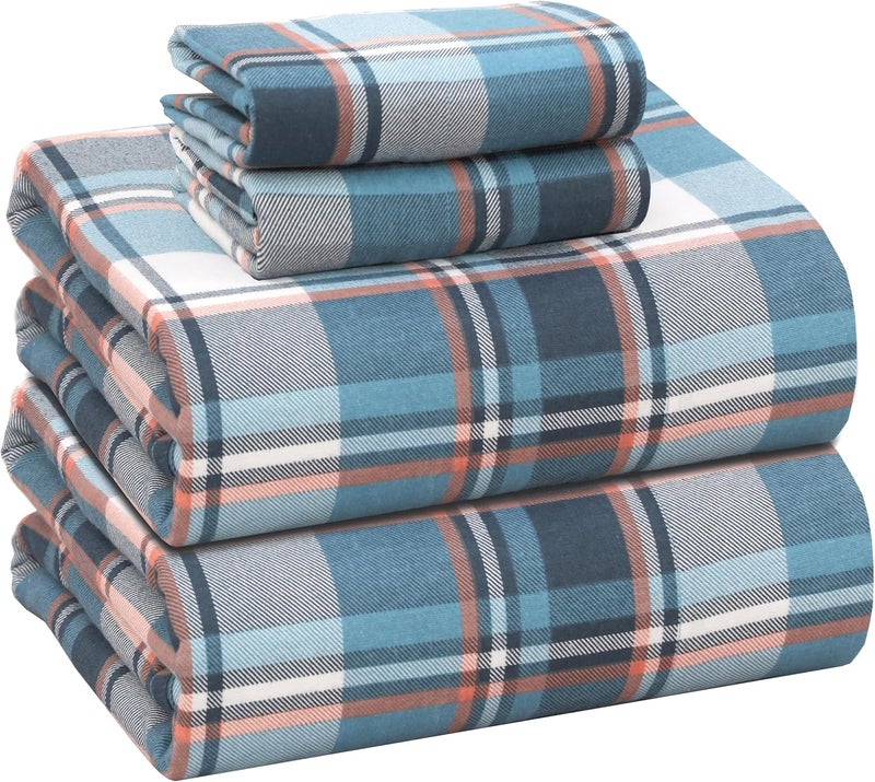RUVANTI Flannel Sheets Twin Size 4 Pcs - 100% Cotton Double Brushed Bed Sheets, Deep Pockets 16 Inches, All Seasons Breathable, Extra Soft & Comfy Twin Sheets Set, Dynasty - Image 1