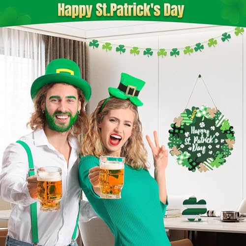 WellSign St Patricks Day Decorations, Green Shamrock Hanging Welcome Sign St Patricks Day Door Decor for The Home, Glitter Pediment Plaque Lucky Festive St Patricks Day Wreaths for Front Door Front Porch Wall - Image 4
