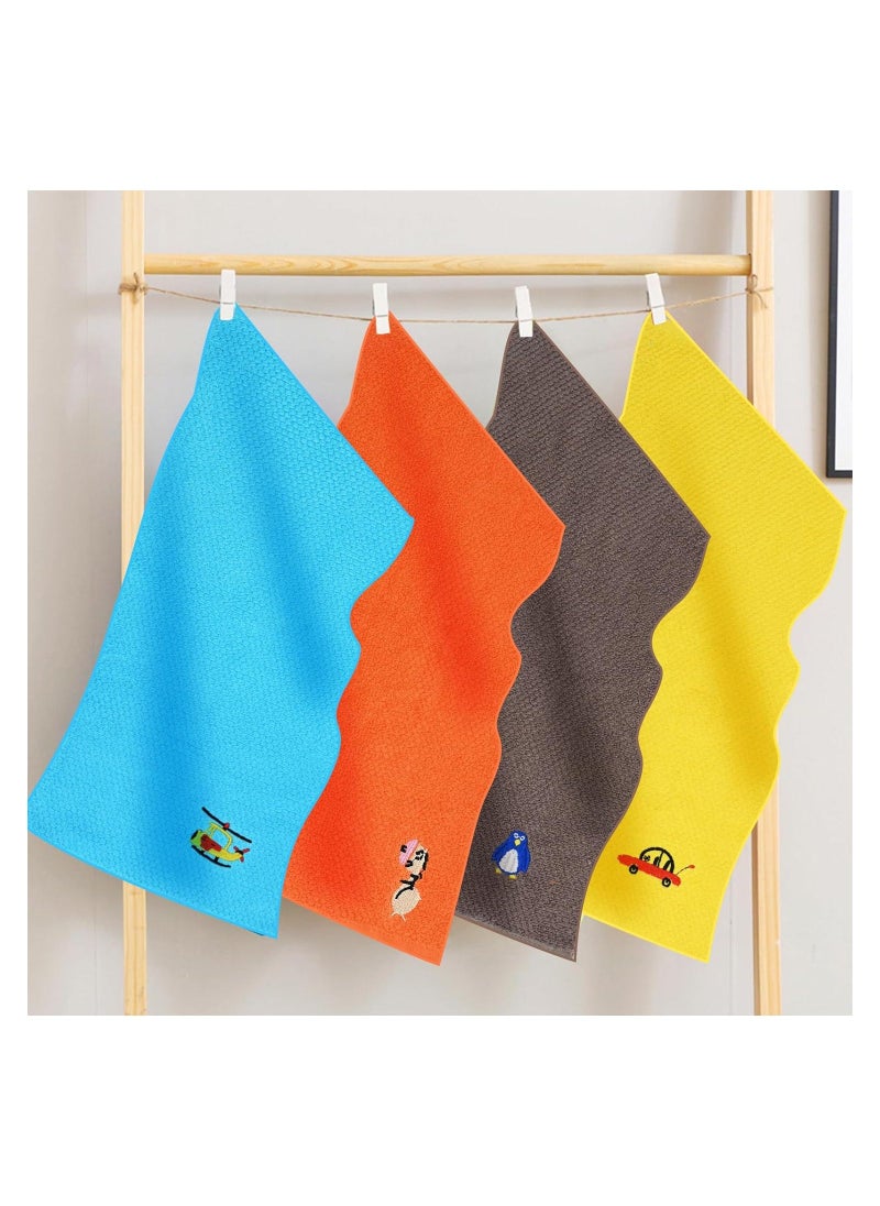 طقم من 4 مناديل وجه للأطفال، منشفة وجه للأطفال مصنوعة من 100% قطن، مناشف استحمام للأطفال، مناديل وجه ناعمة قابلة لإعادة الاستخدام للأطفال، قياس 25x50 سم - Image 2
