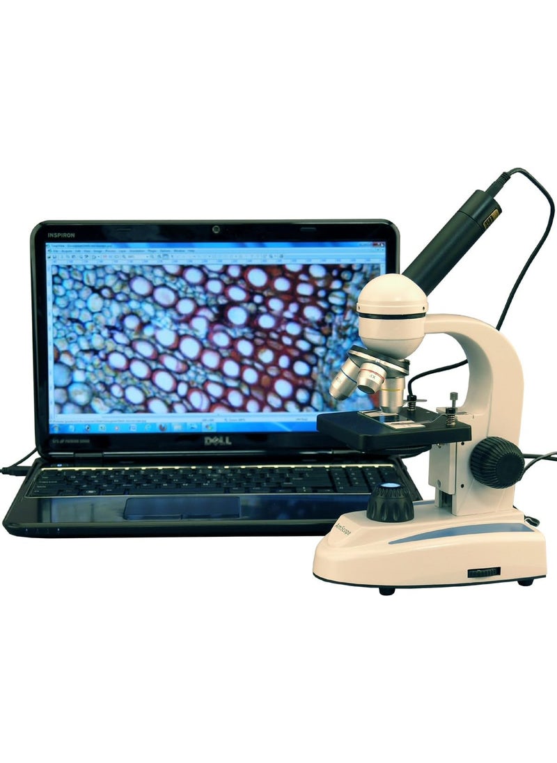 AmScope AmScope M149CE Digital Compound Monocular Microscope WF10x and WF25x Eyepieces 40x1000x Magnification LED Illumination Brightfield SingleLens Condenser Plain Stage 110V or BatteryPowered HeavyDuty Metal Frame Includes 03MP Camera and Software  - Image 2