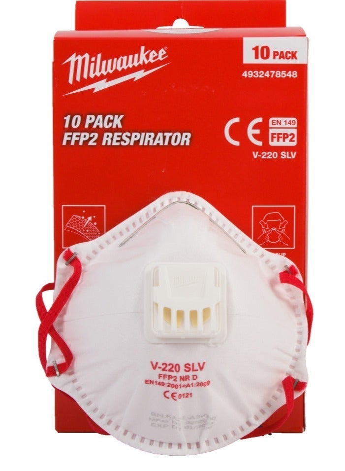 Milwaukee FFP2 Respirator with Valve - 10pc - Image 1