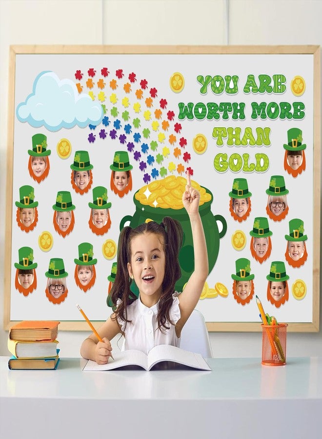 Jectivs 79Pcs St. Patrick’s Day Bulletin Board Set Classroom Door Decorations,Lucky Shamrock Green Paper Cutouts Irish Clover Photo Poster Classroom Wall Decor for Teacher Student School Office Home Supplies - Image 4
