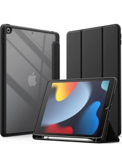 روك بو حافظة لجهاز iPad مقاس 10.2 بوصة (الجيل التاسع/الثامن/السابع 2021/2020/2019) مع حامل قلم شفاف وغطاء خلفي شفاف وحامل رفيع وغطاء لوحي مقاوم للصدمات مع خاصية الاستيقاظ/السكون التلقائي  - Image 1