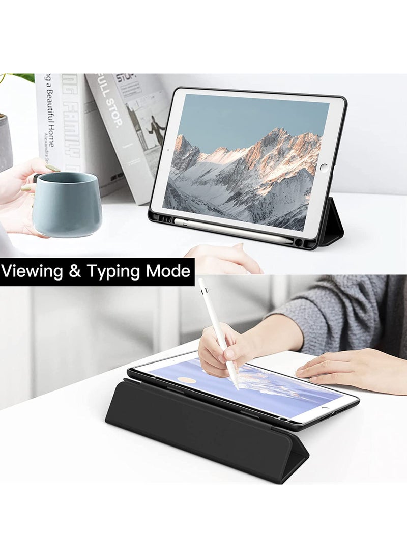 Rock Pow - Case for iPad 10.2-Inch (9th/8th/7th Generation 2021/2020/2019) with Pencil Holder Clear Transparent Back Shell Slim Stand Shockproof Tablet Cover Auto Wake/Sleep - Image 1
