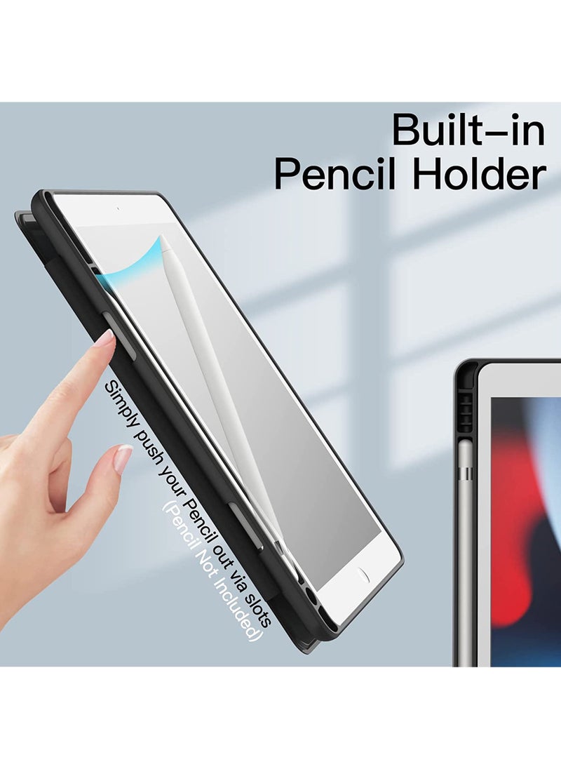 Rock Pow - Case for iPad 10.2-Inch (9th/8th/7th Generation 2021/2020/2019) with Pencil Holder Clear Transparent Back Shell Slim Stand Shockproof Tablet Cover Auto Wake/Sleep - Image 1