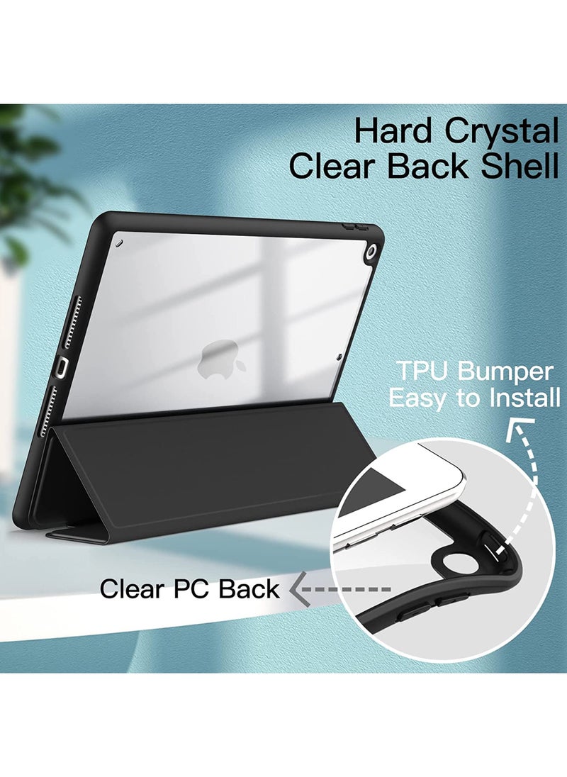 Rock Pow - Case for iPad 10.2-Inch (9th/8th/7th Generation 2021/2020/2019) with Pencil Holder Clear Transparent Back Shell Slim Stand Shockproof Tablet Cover Auto Wake/Sleep - Image 1