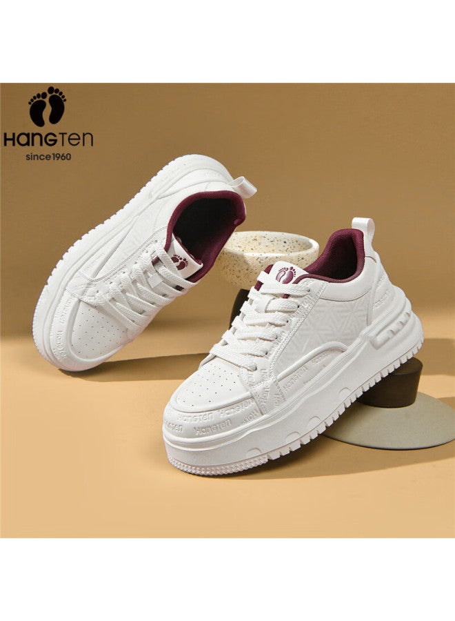 Hang Ten Trendy Men's Casual Sneakers Spring New Soft Sole White Shoes Height Increasing Sports Shoes White Size 44 - Image 1