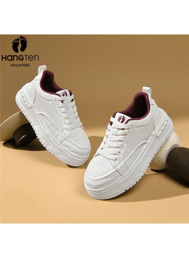 Hang Ten Trendy Men's Casual Sneakers Spring New Soft Sole White Shoes Height Increasing Sports Shoes White Size 44 - Image 4