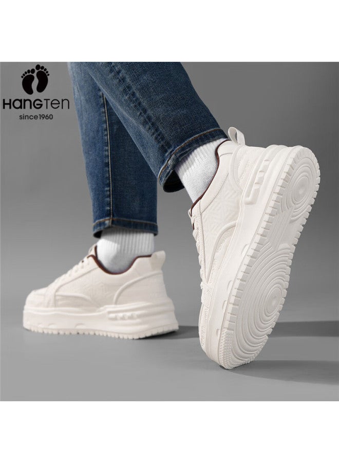 Hang Ten Trendy Men's Casual Sneakers Spring New Soft Sole White Shoes Height Increasing Sports Shoes White Size 44 - Image 5