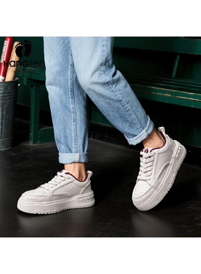 Hang Ten Trendy Men's Casual Sneakers Spring New Soft Sole White Shoes Height Increasing Sports Shoes White Size 44 - Image 3