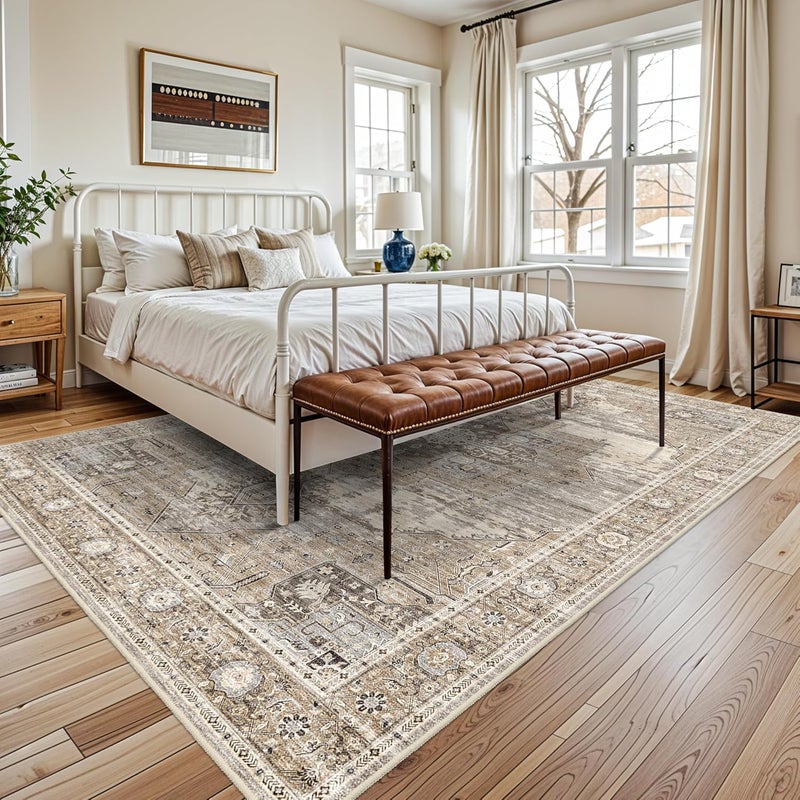 RUUGME Washable 7x9 Area Rug - Vintage Area Rugs with Non Slip Backing Stain Resistant Carpet for Bedroom Dining Room Indoor Soft Carpets Home Decor Decoration Mat 7x9 Beige - Image 3