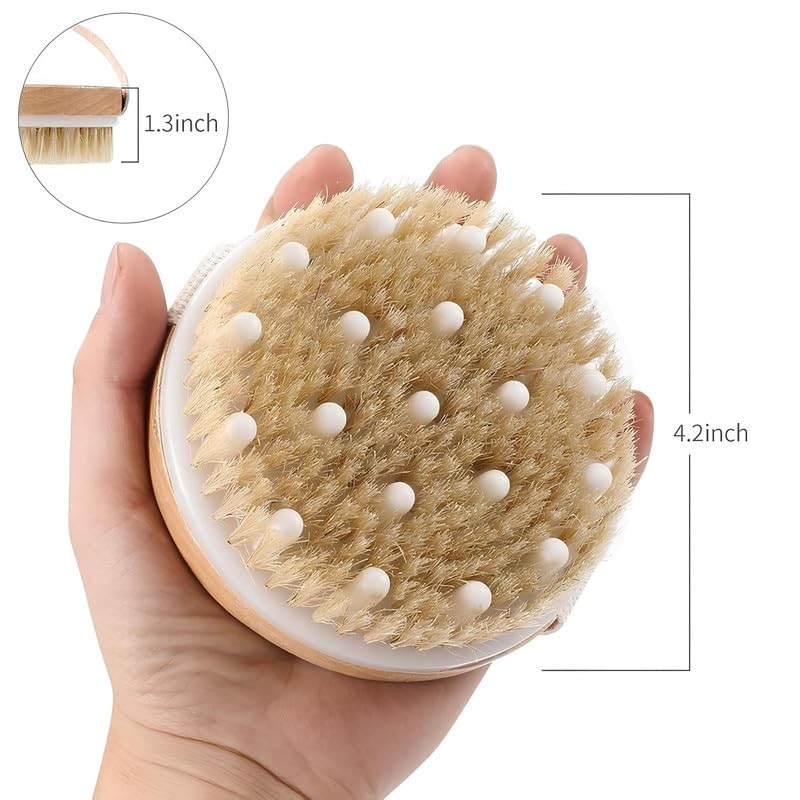 OffyBird Wooden Shower Brush with Massaging Nodes - Dry & Wet Body Brush for Gentle Skin Exfoliation, Lymphatic Support, Blood Circulation, Cellulite Reduction Perfect Spa Tool for Women & Men - Image 2