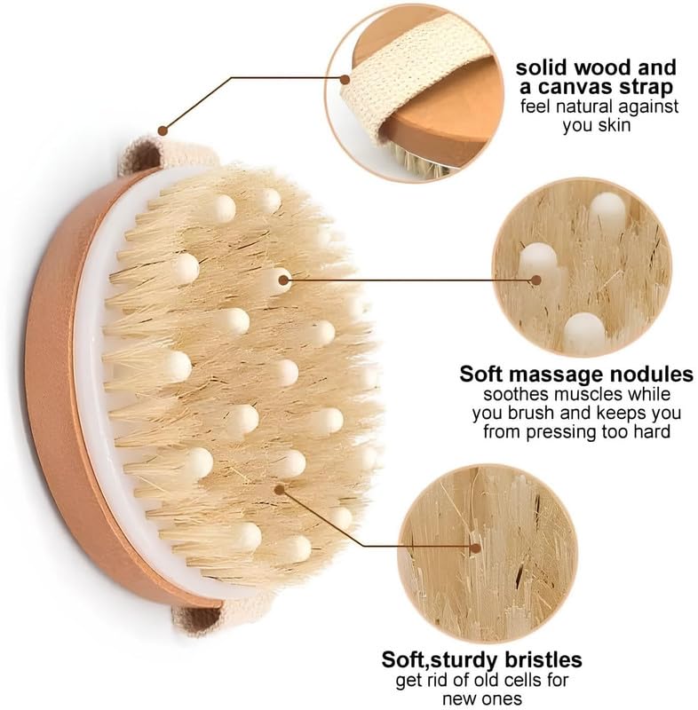 OffyBird Wooden Shower Brush with Massaging Nodes - Dry & Wet Body Brush for Gentle Skin Exfoliation, Lymphatic Support, Blood Circulation, Cellulite Reduction Perfect Spa Tool for Women & Men - Image 5
