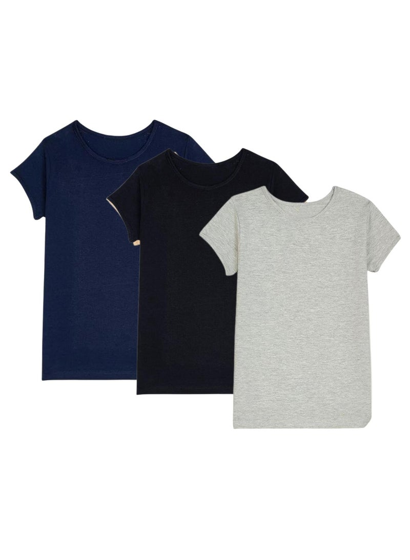 Cottonil Women's Cotton Body Top 3-Pack, Short Sleeve Basic Undershirts in Basic Colors, Regular Fit, Casual Style for Daily Wear - Image 1