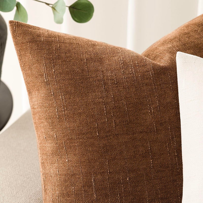Foindtower Pack of 2 Soft Textured Throw Decorative Pillow Covers Square Accent Solid Cushion Cover Cozy Farmhouse Pillow Case with Zippe for Couch Sofa Bed Living Room 20x20 Inch, Bronze - Image 2