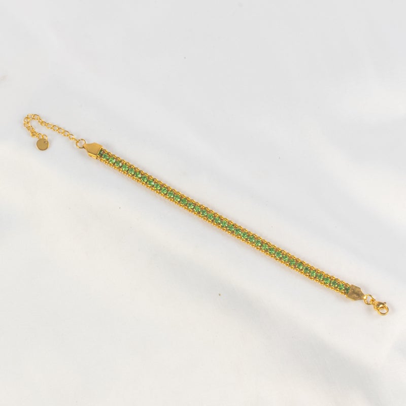 أنسيال تنس أستانليس ستيل ذهبي مرصع بفصوص الزيركون الخضراء - Image 1