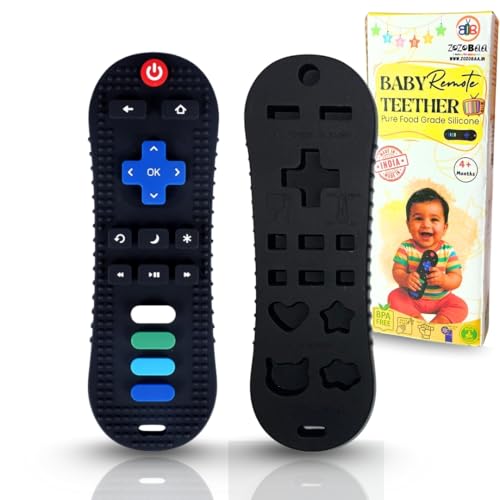 ZoZoBaa TV Remote Soft Silicone Teether for Baby Gums, Teething Toy for Babies, BPA Free, Pain-Relief, Non-Toxic, 100% Food Grade, Soothing & Smooth Edges Easy to Grasp Chewable -Black (Pack of 1) - Image 1