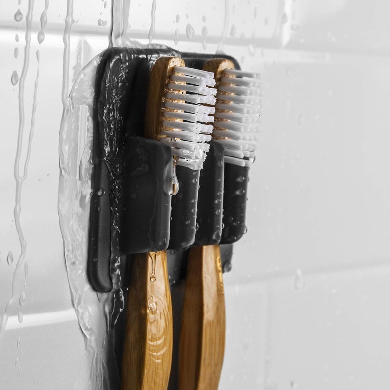 TOOLETRIES The George Toothbrush Holder - Silicone Toiletry Organizer, Shower & Bathroom Accessory - Features Silicone-Grip Technology, Removable & Reusable - Charcoal - Image 3
