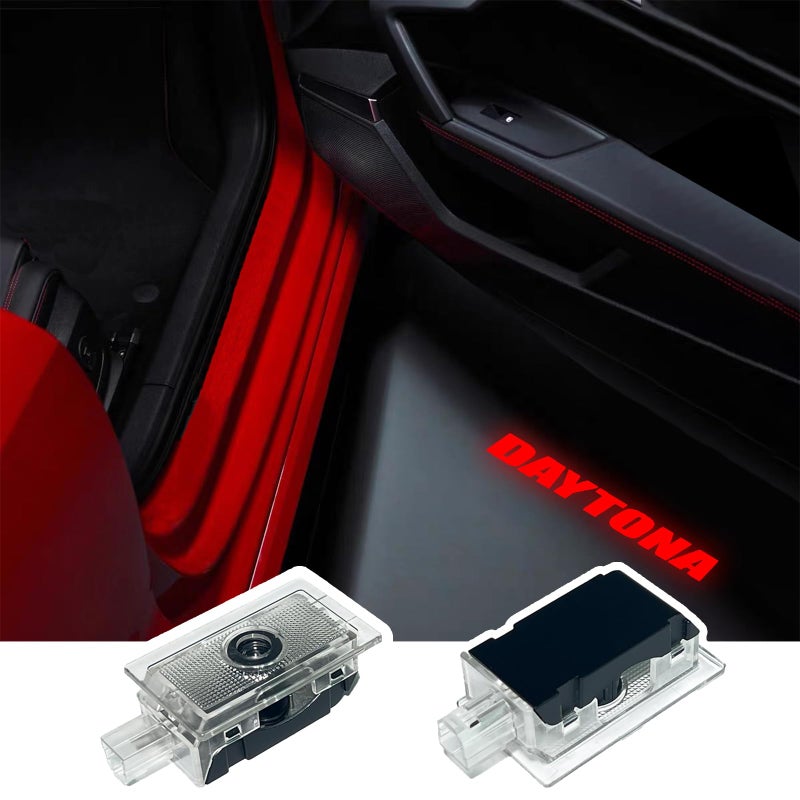 JUNMEI Never Fade Door Light Led Logo for Dodge Charger Daytona Hellcat Projector Ghost Shadow Puddle Courtesy Step Lights Red DAYTONA