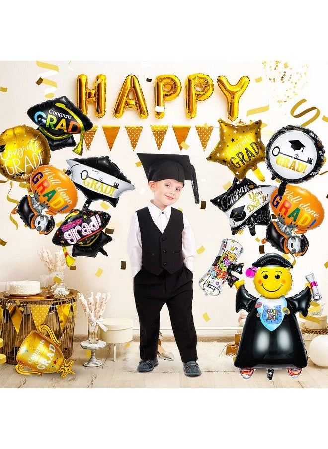 Skylety - 12 Pieces 2023 Graduation Foil Aluminum Balloons Graduation Party Balloons Graduation Party Decorations Graduation Balloons Doctoral Hat Shape Grad Balloon Round Graduation Balloons For School - Image 1