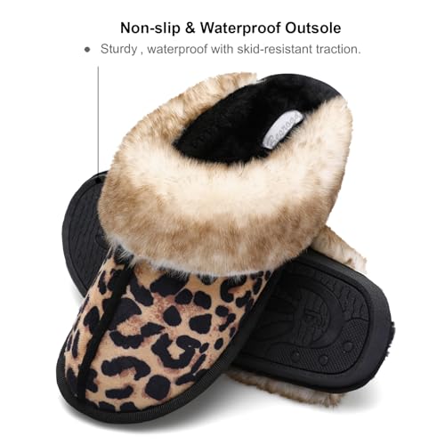 Besroad Women's Winter Fuzzy House Slippers Plush Furry Faux Fur House Indoor Outdoor Slippers for Women Leopard Brown 8-9 - Image 5