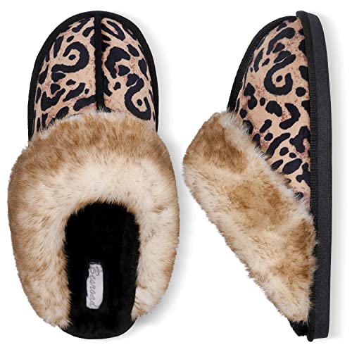 Besroad Women's Winter Fuzzy House Slippers Plush Furry Faux Fur House Indoor Outdoor Slippers for Women Leopard Brown 8-9 - Image 1