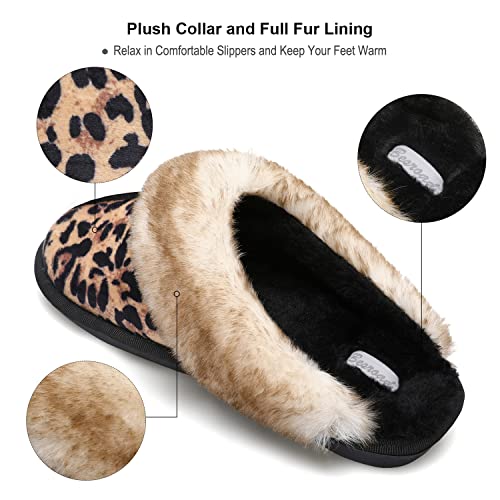 Besroad Women's Winter Fuzzy House Slippers Plush Furry Faux Fur House Indoor Outdoor Slippers for Women Leopard Brown 8-9 - Image 3