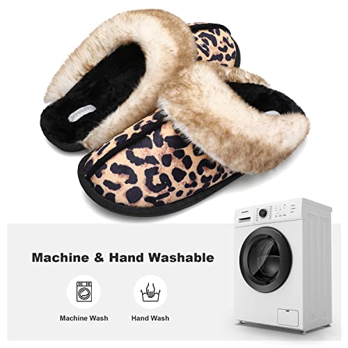 Besroad Women's Winter Fuzzy House Slippers Plush Furry Faux Fur House Indoor Outdoor Slippers for Women Leopard Brown 8-9 - Image 4