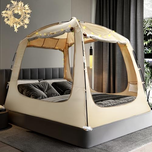 RIYDH Bed Tent Bed Canopy Breathable 100% for Adult and Kids Light Reduction Sleeping Dream Tents Indoor Portable Big Space with String Light 4 Doors Twin Full Queen King Size - Image 1