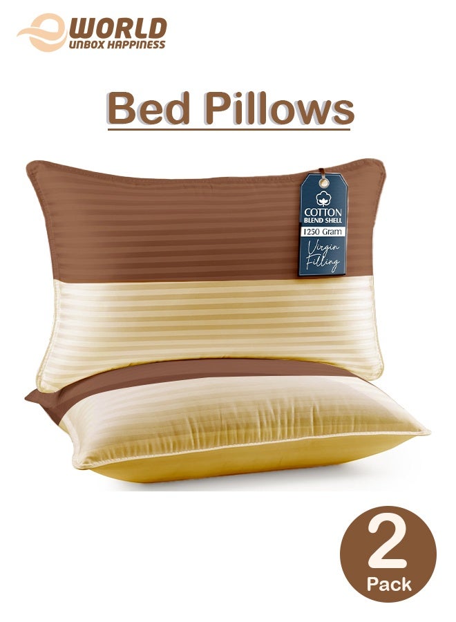 إي وورلد طقم من وسادتين بديلة للريش، حشوة 1250 جرام، غطاء من مزيج القطن، جودة فندقية، 50×75 سم، بني-ذهبي