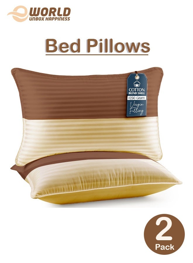 Eworld Pack of 2 Down Alternative Bed Pillows, 1250g Fill, Cotton Blend Cover, Hotel Quality, 50x75cm, Brown-Gold - Image 3