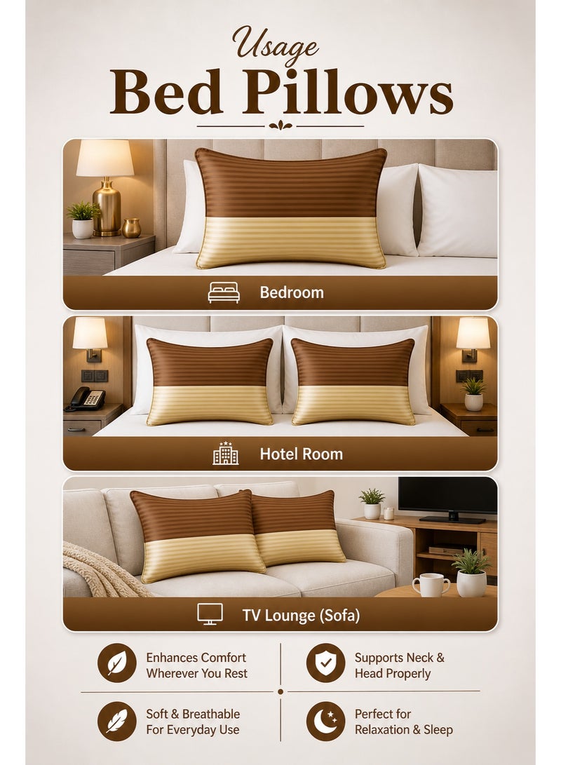 Eworld Pack of 2 Down Alternative Bed Pillows, 1250g Fill, Cotton Blend Cover, Hotel Quality, 50x75cm, Brown-Gold - Image 4