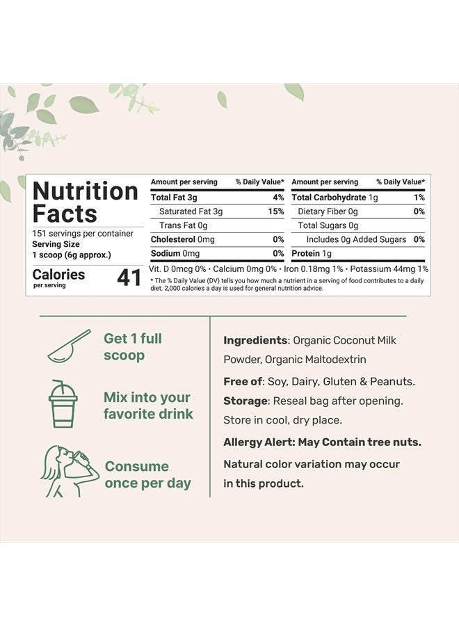 Micro Ingredients مسحوق حليب جوز الهند العضوي، 2 باوند (32 أونصة)، كريمر نباتي، مثالي للقهوة، الشاي والسموذي، غير معدل وراثيًا وصديق للكيتو - Image 3