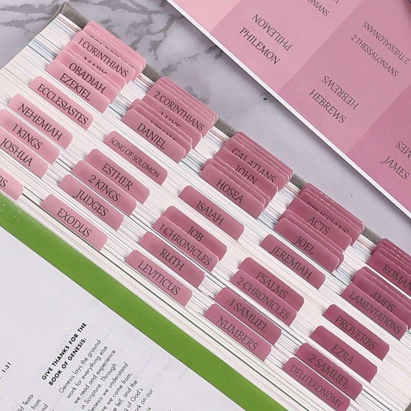 Thinkor Reposition Laminated Bible Tabs, Large Print Pink Stickers, Easy to Read & Apply Bible Tabs for Women and Man - Image 1