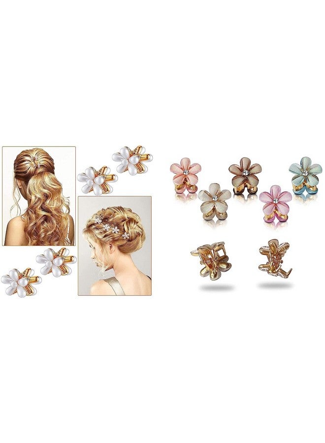 SUN Ring SUNRING Korean Style Small Pearl Hair Claw Clips | Mini Flower Design Pearl Claw Clips for Women and Girls (MultiColors) (Pack of 8, Multicolor) - Image 2