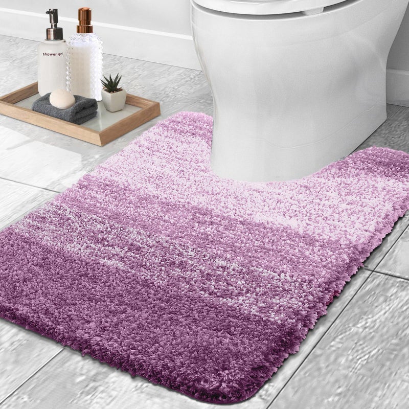 OLANLY Toilet Rugs U-Shaped 24x20  Extra Soft and Absorbent Microfiber Bathroom Rugs  Non-Slip Plush Shaggy Toilet Bath Mat  Machine Wash Dry  Contour Bath Rugs for Toilet Base  Pinkish-Purple - Image 1